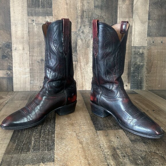 Lucchese 2000 Black Cherry T3203S Leather Inlay Cowboy Boots Mens 10.5 D - Picture 3 of 12